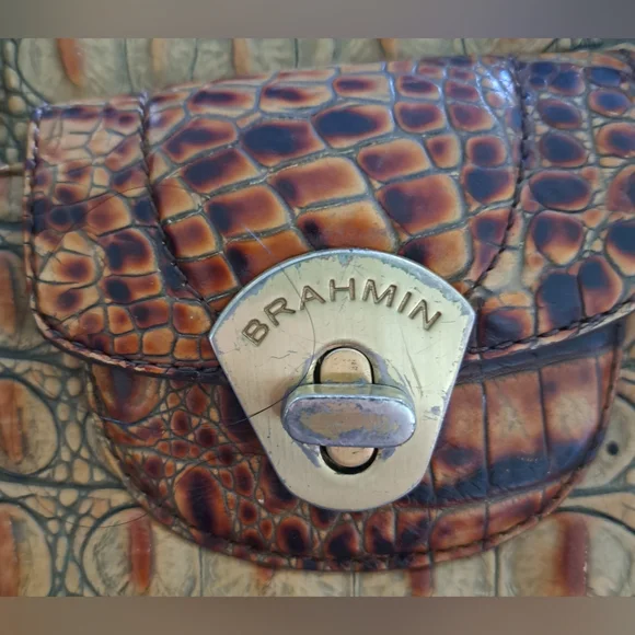 Brahmin Tan and Brown Crocodile-Embossed Satchel - Picture 9 of 10